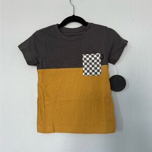 Tiny Whales Color Block Pocket Tee gold/grey/checkered 2T